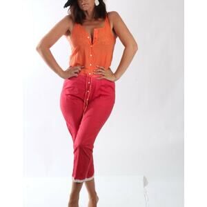 Vintage AKA New York Orange Red Sleeveless Button Down Jumpsuit Size XS